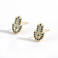 Cubic Zirconia Micro Pave Brass Earring Hand gold color plated micro pave cubic zirconia & for woman & enamel blue Sold By Pair