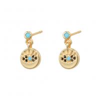 Boucles d'oreilles pendantes en laiton, Placage de couleur d'or, pavé de micro zircon & pour femme, 8x13mm, Vendu par paire