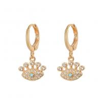 Huggie Hoop Drop Earring, Brass, Eye, gold color plated, micro pave cubic zirconia & for woman, 12x24mm, Sold By Pair