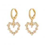 Huggie Hoop Drop Earring Brass Heart gold color plated micro pave cubic zirconia & for woman & hollow Sold By Pair