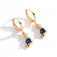 Huggie Hoop Drop Earring Brass Dinosaur gold color plated micro pave cubic zirconia & for woman blue Sold By Pair