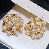 Zinc Alloy Stud Earring with Freshwater Pearl fashion jewelry & for woman nickel lead & cadmium free 3-4mm Sold By Pair