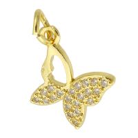Cubic Zirconia Micro Pave Brass Pendant, Butterfly, gold color plated, fashion jewelry & DIY & micro pave cubic zirconia, golden, 12x12x2mm, Hole:Approx 3mm, 10PCs/Lot, Sold By Lot