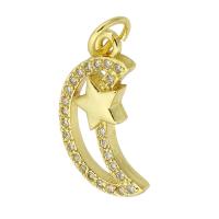 Cubic Zirconia Micro Pave Brass Pendant Moon and Star gold color plated fashion jewelry & DIY & micro pave cubic zirconia golden Approx 3mm Sold By Lot