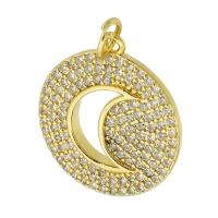 Cubic Zirconia Micro Pave Brass Pendant, Round, gold color plated, fashion jewelry & DIY & micro pave cubic zirconia, golden, 19x22x2mm, Hole:Approx 3mm, 10PCs/Lot, Sold By Lot