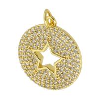 Cubic Zirconia Micro Pave Brass Pendant, Round, gold color plated, fashion jewelry & DIY & micro pave cubic zirconia, golden, 19x22x2mm, Hole:Approx 3mm, 10PCs/Lot, Sold By Lot