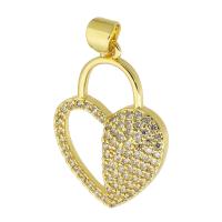 Cubic Zirconia Micro Pave Brass Pendant, Heart, gold color plated, fashion jewelry & DIY & micro pave cubic zirconia, golden, 18x25x4mm, Hole:Approx 4mm, 10PCs/Lot, Sold By Lot