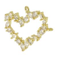 Cubic Zirconia Micro Pave Brass Pendant, Heart, gold color plated, fashion jewelry & DIY & micro pave cubic zirconia & double-hole, golden, 24x21x2.50mm, Hole:Approx 2mm, 10PCs/Lot, Sold By Lot
