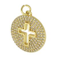 Cubic Zirconia Micro Pave Brass Pendant, Round, gold color plated, fashion jewelry & DIY & micro pave cubic zirconia, golden, 19x21x2mm, Hole:Approx 3mm, 10PCs/Lot, Sold By Lot