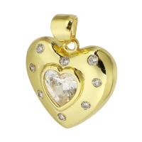 Cubic Zirconia Micro Pave Brass Pendant, Heart, gold color plated, fashion jewelry & DIY & micro pave cubic zirconia, golden, 17x16x4mm, Hole:Approx 4mm, 10PCs/Lot, Sold By Lot