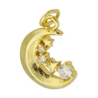 Zircon cubique Micro Pave pendentif en argent sterling, laiton, Lune et Etoile, Placage de couleur d'or, bijoux de mode & DIY & pavé de micro zircon, doré, 14x17x3mm, Trou:Environ 3mm, 10PC/lot, Vendu par lot