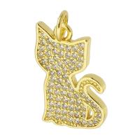 Cubic Zirconia Micro Pave 925 Sterling Silver Pendant, Brass, Cat, gold color plated, fashion jewelry & DIY & micro pave cubic zirconia, golden, 16x18x2mm, Hole:Approx 3mm, 10PCs/Lot, Sold By Lot