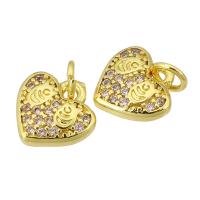 Cubic Zirconia Micro Pave 925 Sterling Silver Pendant, Brass, Heart, gold color plated, fashion jewelry & DIY & micro pave cubic zirconia, golden, 9x9x2mm, Hole:Approx 2mm, 10PCs/Lot, Sold By Lot