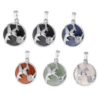 Gemstone Pendants Jewelry Brass with Gemstone Round silver color plated fashion jewelry & DIY Approx 5mm Sold By PC