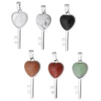 Gemstone Pendants Jewelry Brass with Gemstone Key silver color plated fashion jewelry & DIY Approx 5mm Sold By PC