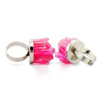 Природный кварцевый палец кольцо, Чистый кварц, с цинковый сплав, Платиновое покрытие платиновым цвет, крашеный & Мужская, розовый кармин, 20x22mm, внутренний диаметр:Приблизительно 17mm, продается PC