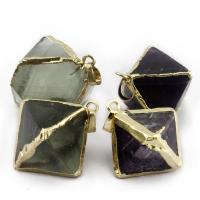 Gemstone Pendants Jewelry Natural Fluorite with Brass Polygon gold color plated Unisex 28-38x30-40mm Sold By PC