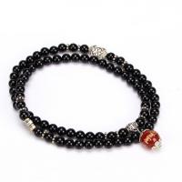agate noire Bouddhiste bracelet de perles, avec agate rouge & alliage de zinc, Rond, Placage de couleur platine, pour femme, noire, 6mm,12mm, Longueur:Environ 40 cm, Vendu par PC