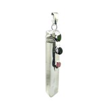 Clear Quartz Pendant with Tourmaline & Brass Conical silver color plated Unisex white Sold By PC