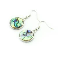 Abalone Shell Drop Earring, with Brass, Round, silver color plated, vintage & for woman, multi-colored, 18x22mm, Sold By Pair