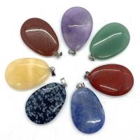 Gemstone Pendant with Brass Oval silver color plated DIY Sold By PC