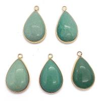 Natural Aventurine Pendants Green Aventurine with Brass Teardrop gold color plated DIY green Sold By PC