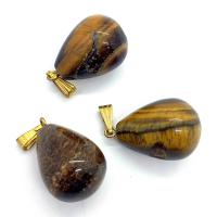 Natural Tiger Eye Pendants with Brass Teardrop gold color plated DIY Sold By PC