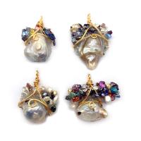 Freshwater Pearl Pendants with brass wire irregular gold color plated DIY mixed colors 34x44- Sold By PC