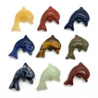 misto de pedras semi-preciosas pingente, Golfinho, esculpidas, materiais diferentes para a escolha, Mais cores pare escolha, 43x30mm, vendido por PC