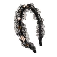 Haarreif, Spitze, mit Kunststoff & Kunststoff Perlen, handgemacht, Koreanischen Stil & für Frau, schwarz, 130x35mm, verkauft von PC