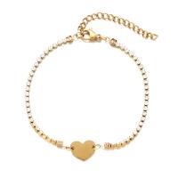Stainless Steel Jewelry Bracelet 304 Stainless Steel with 1.97inch extender chain Heart fashion jewelry & for woman & with rhinestone 2mm 10mm Length Approx 6.69 Inch Sold By PC