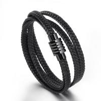 Leather Bracelet with Titanium Steel printing fashion jewelry & multilayer & for man 5mm Length Approx 15.35 Inch Sold By PC