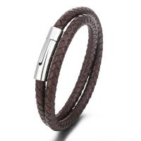 PU Leather Bracelet, with Titanium Steel, stoving varnish, Double Layer & fashion jewelry & Unisex, more colors for choice, 30x14mm, Length:Approx 16.14 Inch, Sold By PC