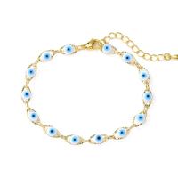 Evil Eye Jewelry Bracelet, Brass, gold color plated, for woman & enamel, more colors for choice, 230mm, Sold By PC