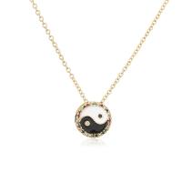 Cubic Zircon Micro Pave Brass Necklace gold color plated ying yang & micro pave cubic zirconia & for woman & enamel white and black Length Approx 17.7 Inch Sold By PC