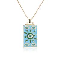 Cubic Zircon Micro Pave Brass Necklace, Square, gold color plated, evil eye pattern & micro pave cubic zirconia & for woman & enamel, more colors for choice, 26x52mm, Length:Approx 17.7 Inch, Sold By PC