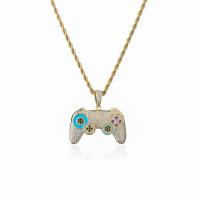 Cubic Zircon Micro Pave Brass Necklace, gold color plated, micro pave cubic zirconia & for woman & enamel, multi-colored, 40x36mm, Length:Approx 23.6 Inch, Sold By PC