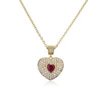 Cubic Zircon Micro Pave Brass Necklace, Heart, gold color plated, micro pave cubic zirconia & for woman, more colors for choice, 20x27mm, Length:Approx 17.7 Inch, Sold By PC