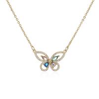 Cubic Zircon Micro Pave Brass Necklace, Butterfly, gold color plated, different styles for choice & micro pave cubic zirconia & for woman, more colors for choice, 25x17mm, Length:Approx 17.7 Inch, Sold By PC
