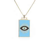 Evil Eye Jewelry Necklace, Brass, Square, gold color plated, micro pave cubic zirconia & for woman & enamel, more colors for choice, 26x52mm, Length:Approx 17.7 Inch, Sold By PC