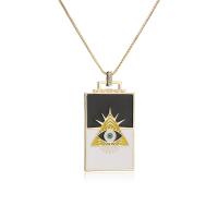 Cubic Zircon Micro Pave Brass Necklace, Square, gold color plated, evil eye pattern & micro pave cubic zirconia & for woman & enamel, multi-colored, 26x52mm, Length:Approx 17.7 Inch, Sold By PC