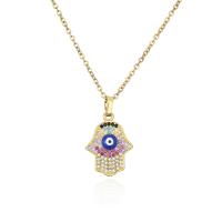 Cubic Zircon Micro Pave Brass Necklace, Evil Eye Hamsa, gold color plated, different styles for choice & micro pave cubic zirconia & for woman & enamel, multi-colored, 16x26mm, Length:Approx 17.7 Inch, Sold By PC