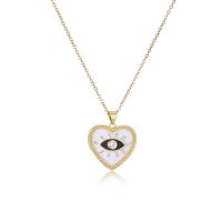 Cubic Zircon Micro Pave Brass Necklace Heart gold color plated micro pave cubic zirconia & for woman & enamel Length Approx 17.7 Inch Sold By PC