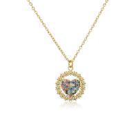 Cubic Zircon Micro Pave Brass Necklace, gold color plated, different styles for choice & micro pave cubic zirconia & for woman & enamel, more colors for choice, 14x20mm, Length:Approx 17.7 Inch, Sold By PC