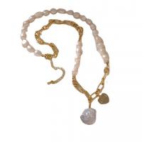 Naturliga sötvatten pärlband, Zink Alloy, med Freshwater Pearl, med 2.75inch extender kedja, Hjärta, guldfärg pläterade, mode smycken & för kvinna, 20mm, Längd Ca 19.6 inch, Säljs av PC