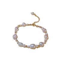 Freshwater Cultured Pearl Bracelet Freshwater Pearl with Zinc Alloy gold color plated fashion jewelry & for woman Length Approx 10 Inch Sold By PC
