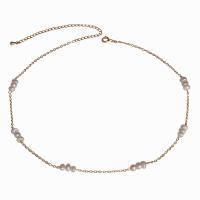 Freshwater Pearl Brass Chain Necklace, cobre, with Pérolas de água doce, with 3.54inch extender chain, Banhado a ouro 14K, joias de moda & para mulher, comprimento Aprox 13.7 inchaltura, vendido por PC