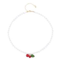 Natural Freshwater Pearl Necklace, with Natural Stone & Tibetan Style, with 2.4inch extender chain, Cherry, fashion jewelry & for woman, Length:Approx 14.7 Inch, Sold By PC