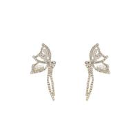 Zinc Alloy Asymmetric Earrings Butterfly gold color plated Korean style & micro pave cubic zirconia & for woman Sold By Pair