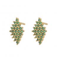 Cubic Zirconia Micro Pave Brass Earring, Rhombus, gold color plated, micro pave cubic zirconia, green, 8x12.70mm, Sold By Pair